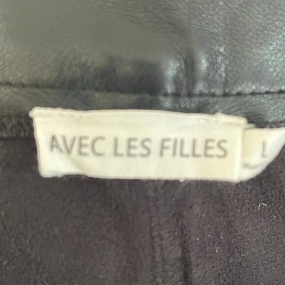 Womens Avec Les Filles Anthropologie Black Faux Leather Wide Leg Pants Sz Large - Picture 6 of 7